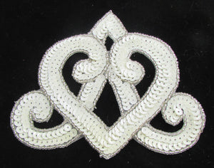 Designer Motif with Wide Crown Shaped White Sequins and Beads 4.5" x 5"