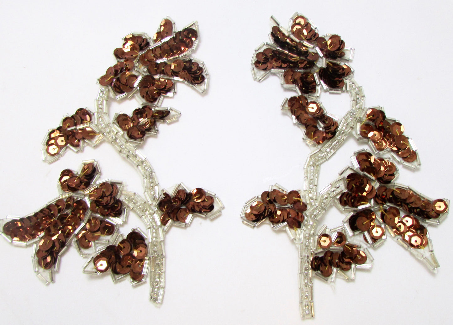 Flower Pair Dark Bronze Sequins and Silver Beads 6" x 3"