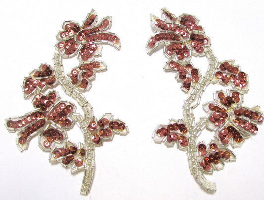 Flower Pair with Reddish Bronze Sequins and Silver Beads 6' x 3"