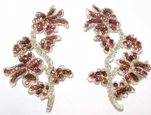 Flower Pair with Reddish Bronze Sequins and Silver Beads 6' x 3"