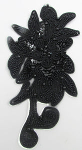 Flower Motif with Black Beads and Threads 7" x 3.25"