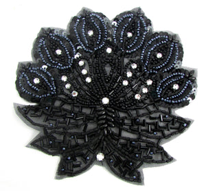 Designer Motif with Black Beads Tiny Sequins and 21 Rhinestones 5"