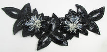 Load image into Gallery viewer, Flower Neckline with Two Flowers Black and Silver Sequins and Beads 5&quot; x 10.5&quot;