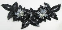 Flower Neckline with Two Flowers Black and Silver Sequins and Beads 5