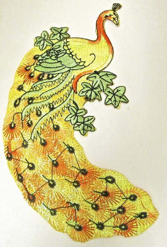 Peacock Metallic Bright Colors Embroidered Iron-On 7" x 5"