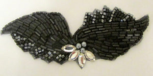 Designer Motif with Gun Metal and Black Beads and Silver Stones 1.5" x 4"