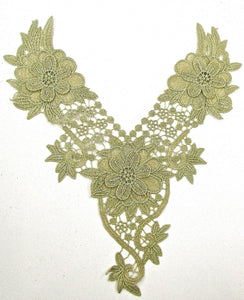 Embroidery Designer Motif Flower Bodice with Dark Gold Metallic Threads 15" x 12"