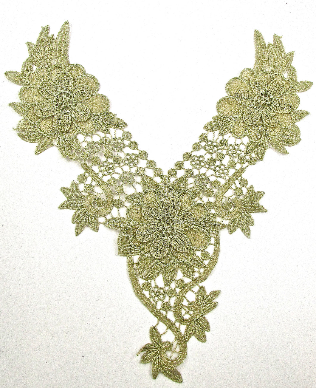 Embroidery Designer Motif Flower Bodice with Dark Gold Metallic Threads 15