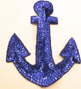 Anchor Royal Blue Sequins and Beads Large 7.5" x 5.5" - Sequinappliques.com