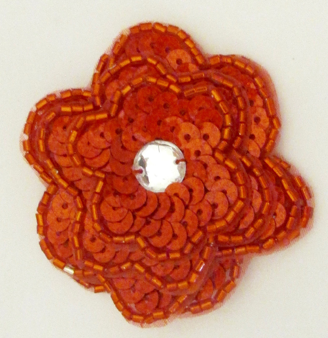 Red Laser Sequin Flowers 4 Layers of Petals and large Rhinestone Two Sizes