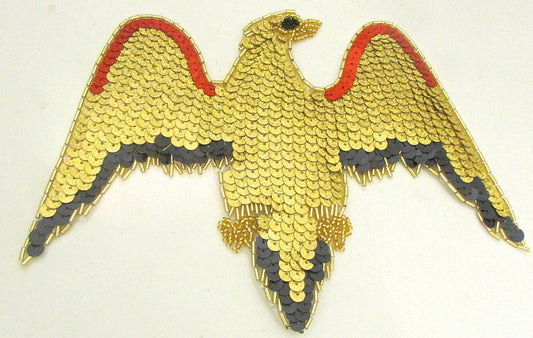 Eagle with Gold, Black and Red Laser Sequins and Gold and Black Beads 6" x 8.5"