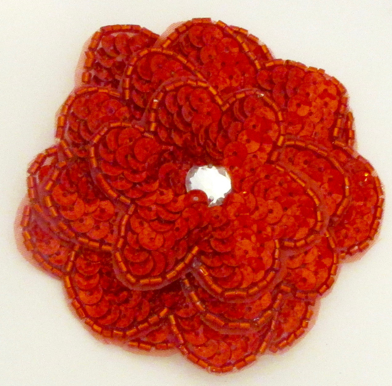 Red Laser Sequin Flowers 4 Layers of Petals and large Rhinestone Two Sizes