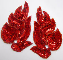 Load image into Gallery viewer, Designer Motif Leaf Pair with Red Sequins and Beads and Rhinestones 6&quot; x 4&quot;