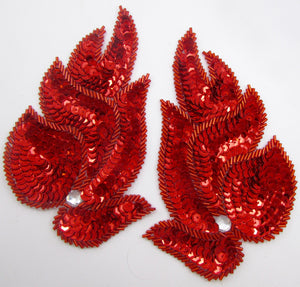 Designer Motif Leaf Pair with Red Sequins and Beads and Rhinestones 6" x 4"