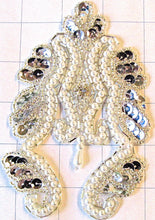 Load image into Gallery viewer, Designer Motif with Pearls Rhinestones and Silver Sequins and Beads 5.5&quot; x 4&quot;