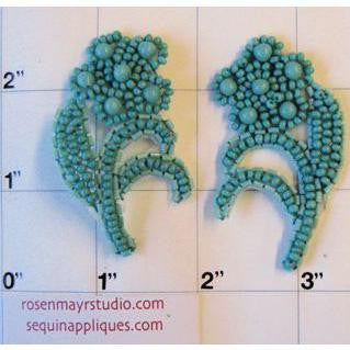 Green Beaded Flower Pair 2" x 1.5"