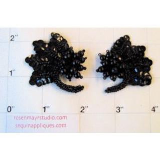 Epaulet Flower Pair Black 1.5" x 2"