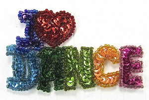 I Love Dance with MultiColored Sequins/Beads 2.5" x 4"