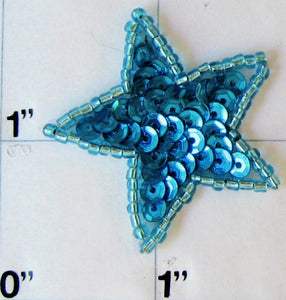 Star Turquoise Sequins and Beads 1.25"