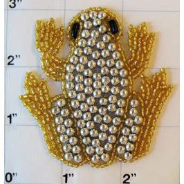 Frog with Silver and Gold Beads Green Eyes 2.5