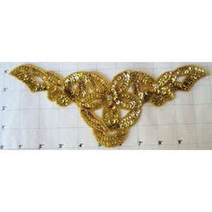 Designer Motif Flower with Gold sequins and Beads and Rhinestones 4" x 10.5"