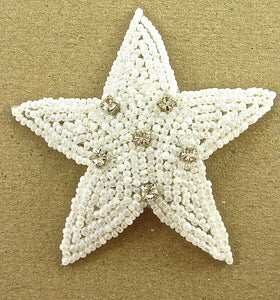 Star White Beaded with Rhinestones 3"