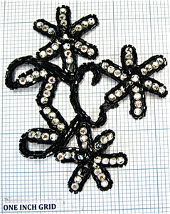Flower Motif with Black Beads and Rhinestones 5" x 4"