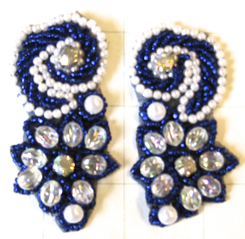 Flower Pair with Blue and White Beads 2.5" x 1"