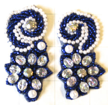 Load image into Gallery viewer, Flower Pair with Blue and White Beads 2.5&quot; x 1&quot;