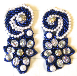 Flower Pair with Blue and White Beads 2.5" x 1"