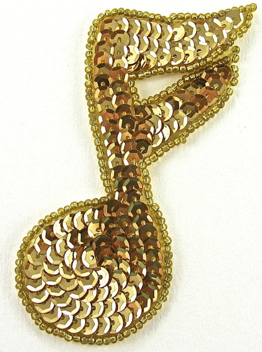 Single Note Gold Sequin Beaded 3.5" x 2"