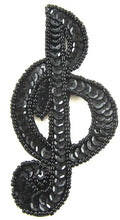 Load image into Gallery viewer, Treble Clef Black Sequins and Beads 4&quot; x 2&quot;