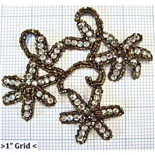 Flowers with Bronze Beads and Rhinestones 4" x 5"