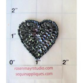 Heart with Dark Grey Sequins and Beads 1.5"