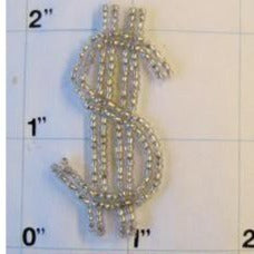 $ Sign, Silver Beads 2" x 1"