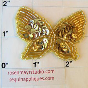 Butterfly with Gold Sequins and Beads 1.5" x 2"