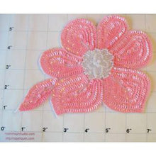 Load image into Gallery viewer, Flower Pink sequins and white beading with pearls 7.5&quot; x 5&quot;
