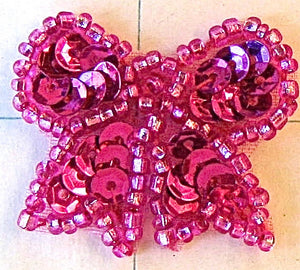 Bow Fushcia with Sequins and Beads 1 "