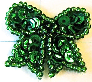 Bow Green Sequins and Beads 1"