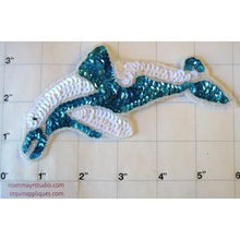 Load image into Gallery viewer, Dolphin with Turquoise and White Sequins 5.75&quot; x 3&quot;
