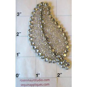 Leaf with Silver Beads and Acrylic Rhinestones 3" x 2"