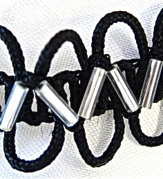 Trim with Silver Beads and Black Rope Loops 1/2" Wide, Sold by the Yard