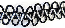 Load image into Gallery viewer, Trim with Silver Beads and Black Rope Loops 1/2&quot; Wide, Sold by the Yard