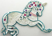 Load image into Gallery viewer, Unicorn with White Sequins Turquoise Beads 4.5&quot; x 6&quot;