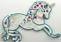 Unicorn with White Sequins Turquoise Beads 4.5