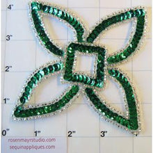 Load image into Gallery viewer, Designer Motif Lime Green Sequins Silver Beads 4&quot; x 4&quot;