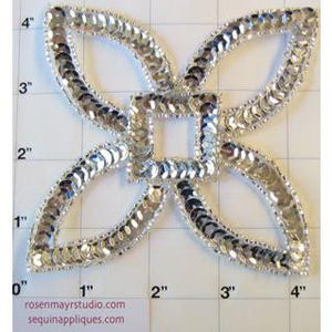 Designer Motif Silver Sequins and Beads 4" x 4"