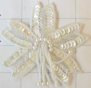 Epaulet with White sequins and Beads 3.5" x 3"