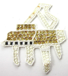 Piano with White and Gold Raised Sequins and beads 5.25" x 5"