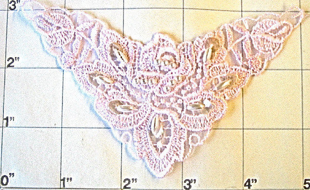 Designer motif embroidered yoke with pink lace and pearls 5" x 3"